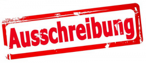 Grafik: roter Stempelabdruck mit der Aufschrift "Ausschreibung"